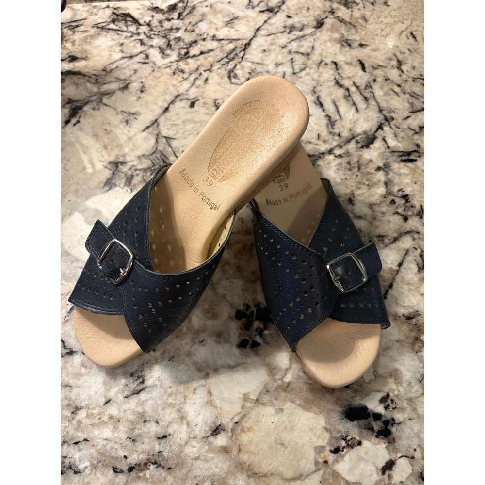 Werishofer Sandals US 8 Navy Leather Cork Wedge Comfort Boho Grandmacore
